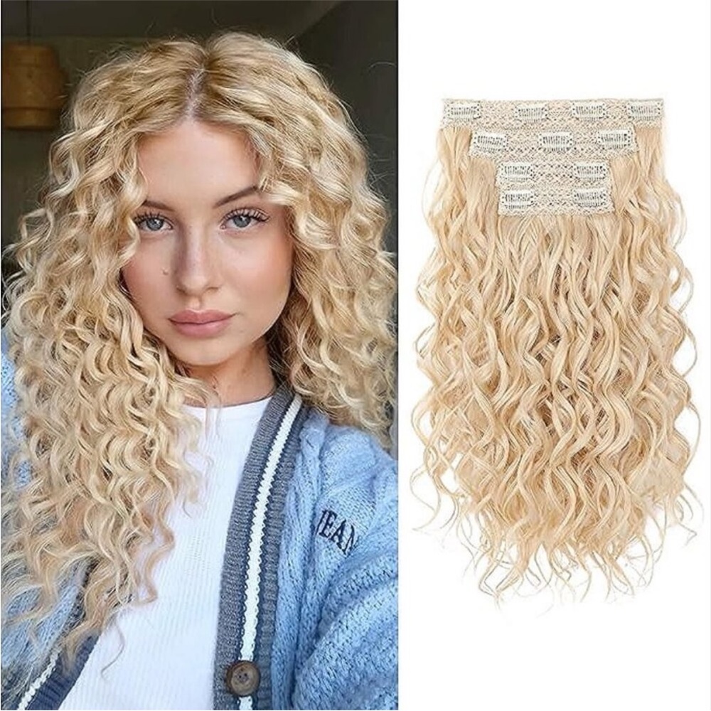 Curly Hair Extensions, 4PCS 16 inch Clip in Hair Extensions Lace Weft Short Curl